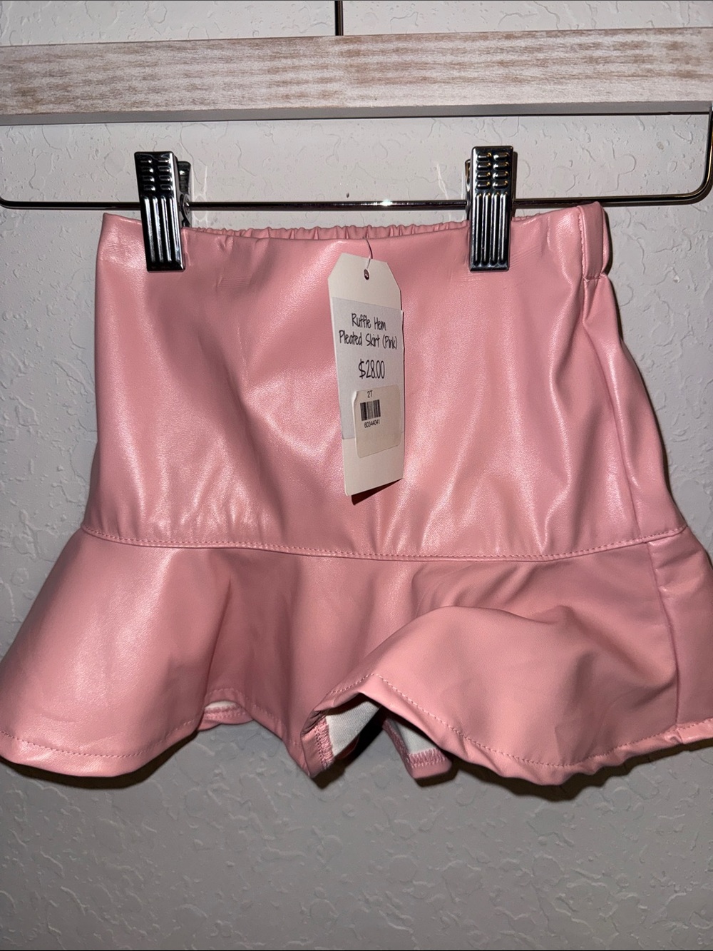 Pink Ruffle Hem Faux Leather Skirt for Kids